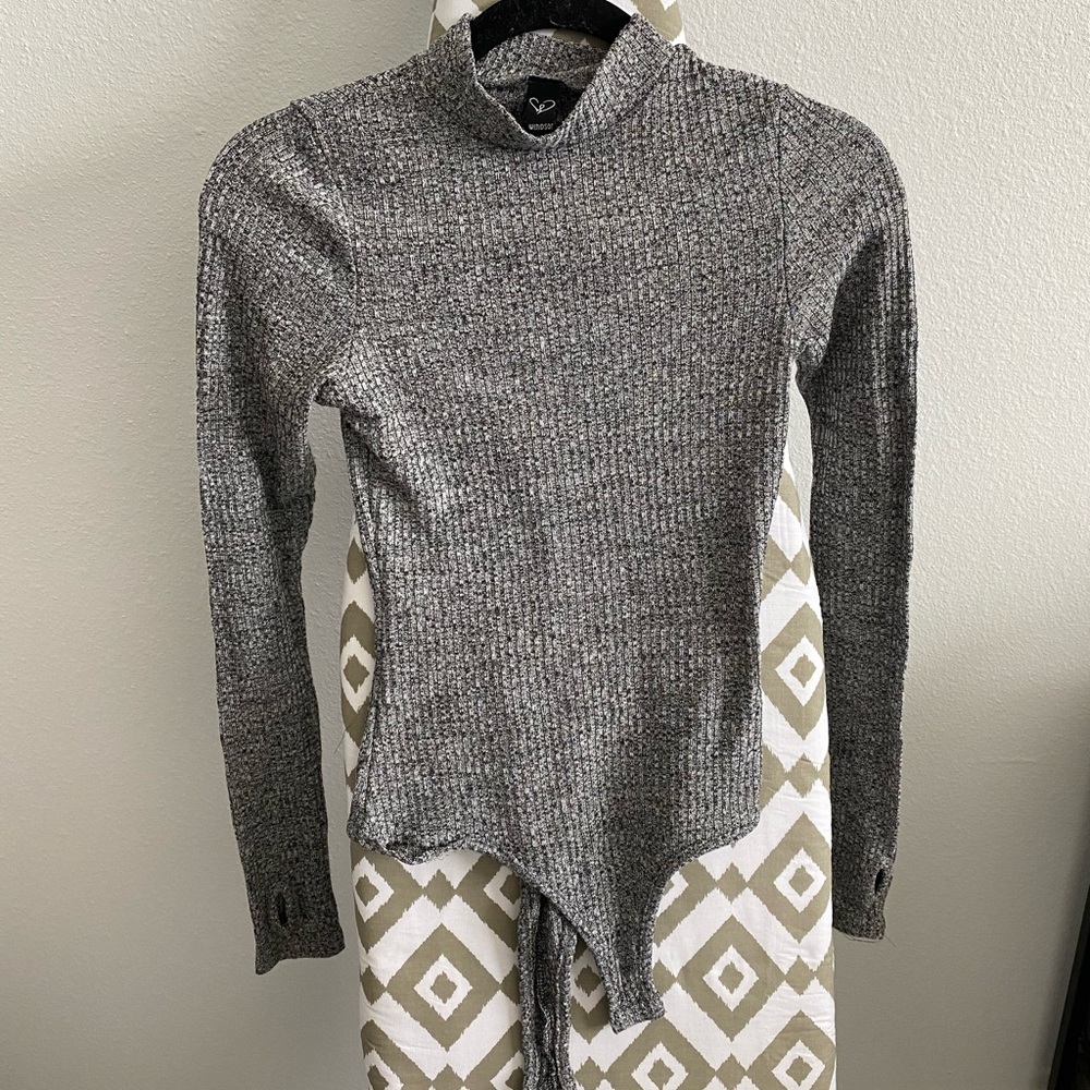 Grey high-neck knit bodysuit